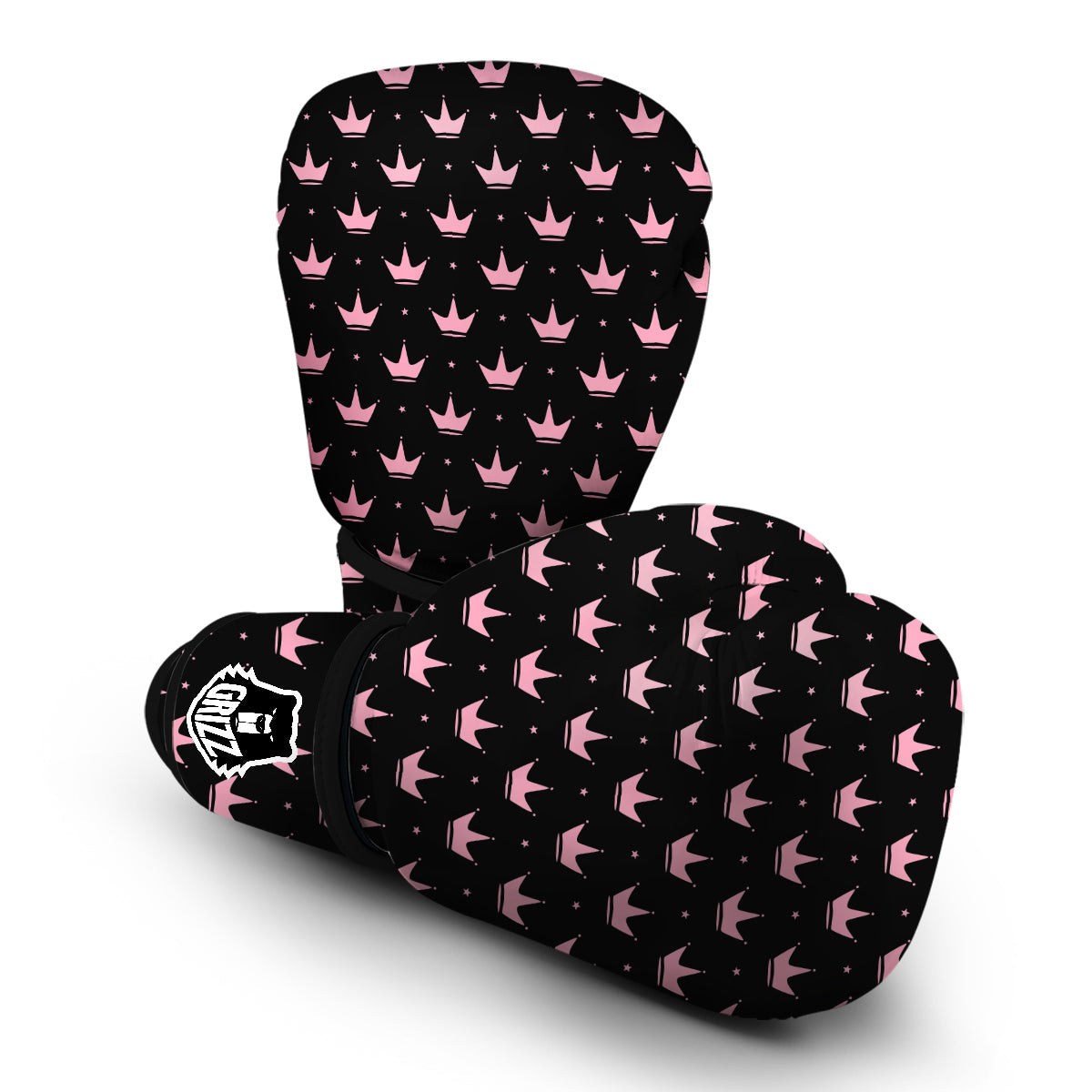 Crown Pink Black Print Pattern Boxing Gloves-grizzshop