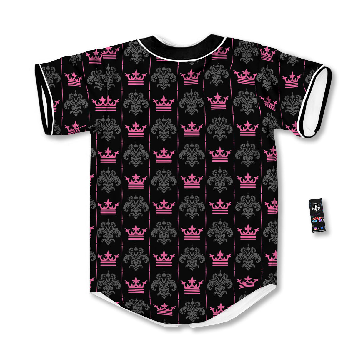 Crown Pink Print Pattern Baseball Jersey-grizzshop