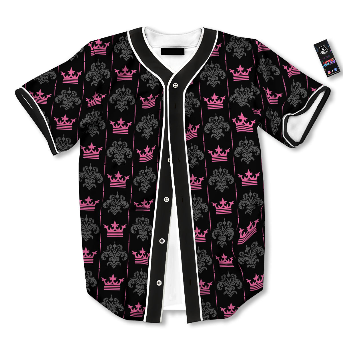 Crown Pink Print Pattern Baseball Jersey-grizzshop