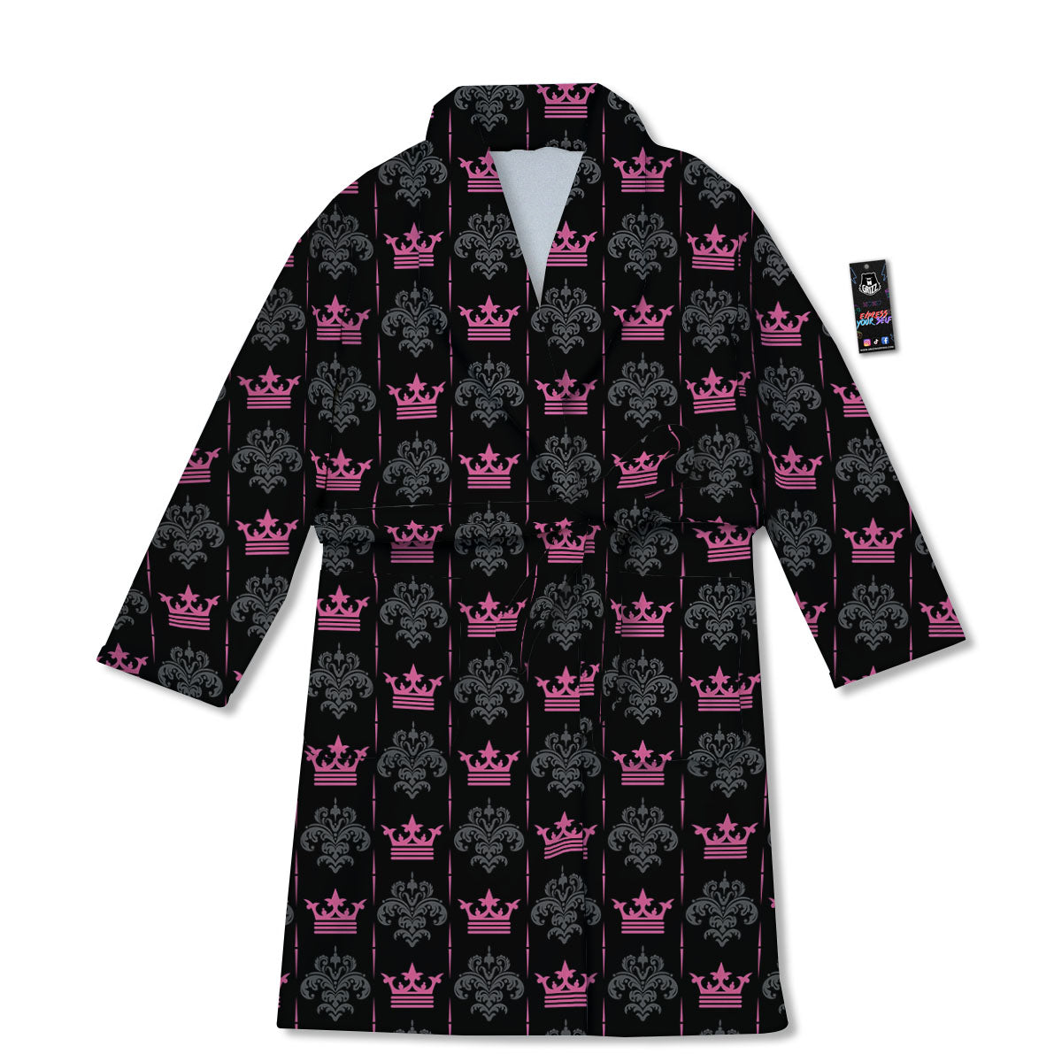 Crown Pink Print Pattern Bathrobe-grizzshop