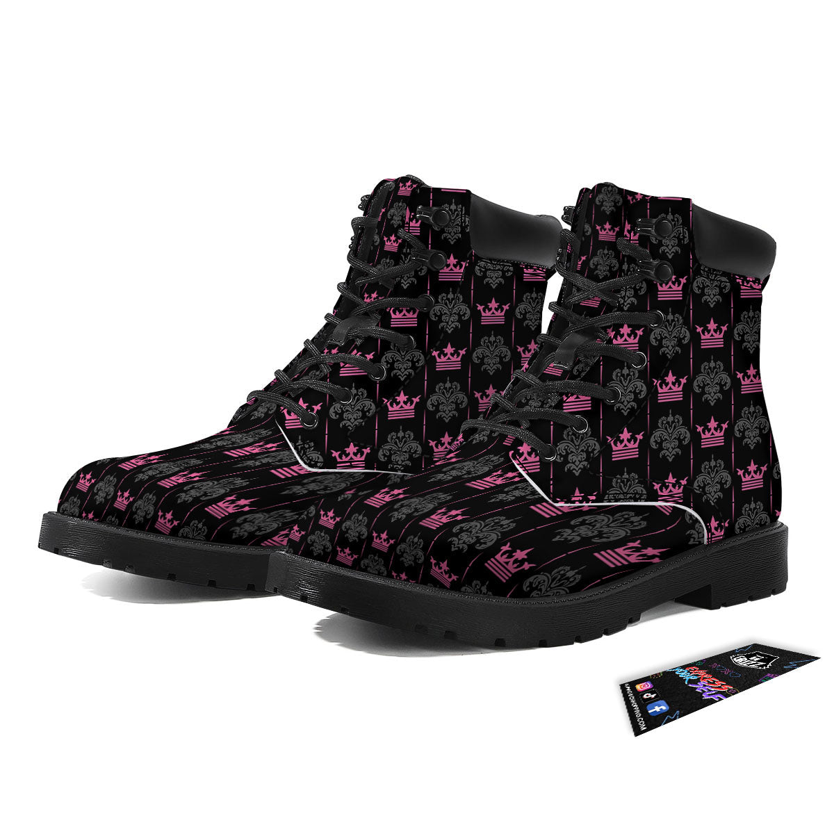 Crown Pink Print Pattern Boots-grizzshop