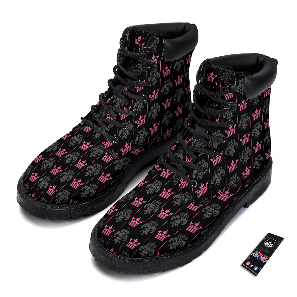 Crown Pink Print Pattern Boots-grizzshop