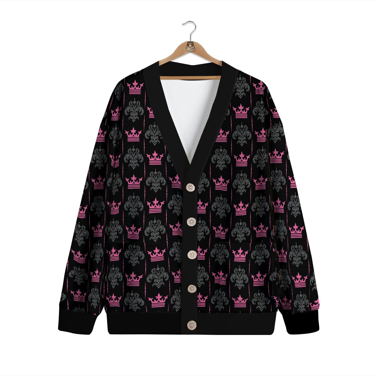 Crown Pink Print Pattern Cardigan-grizzshop