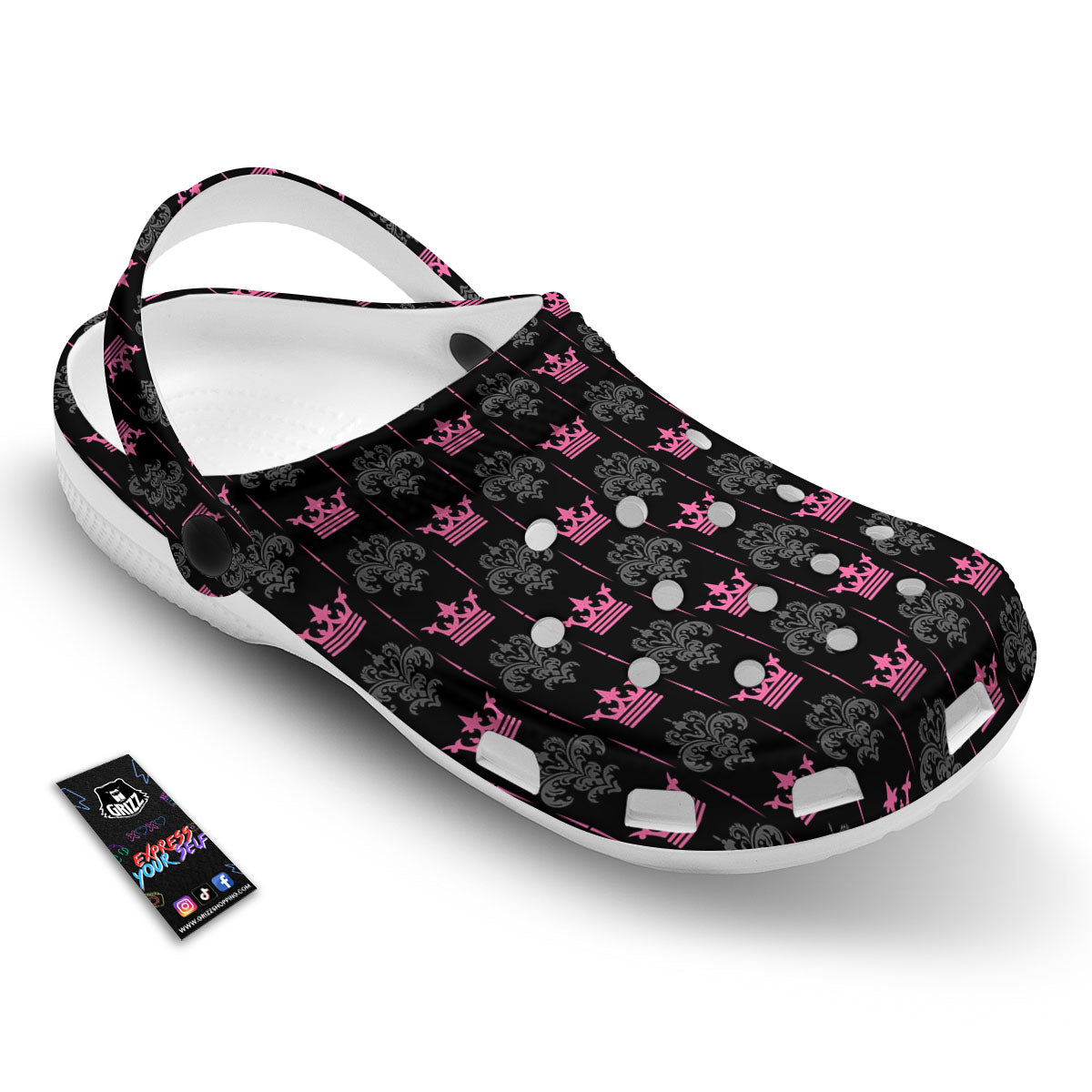 Crown Pink Print Pattern Clog-grizzshop