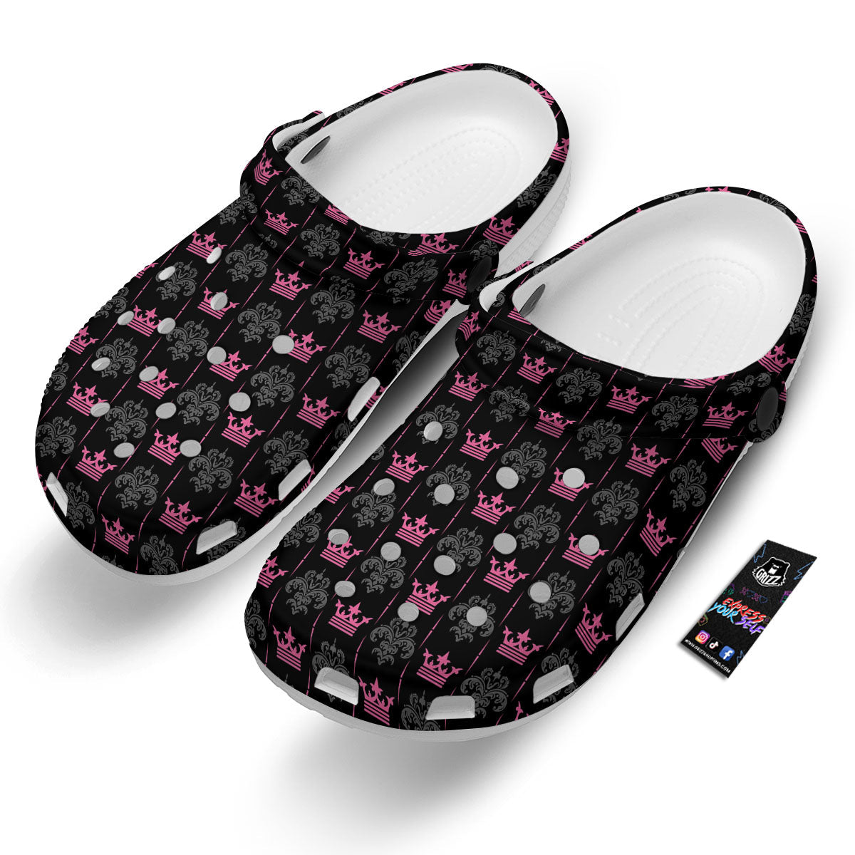 Crown Pink Print Pattern Clog-grizzshop