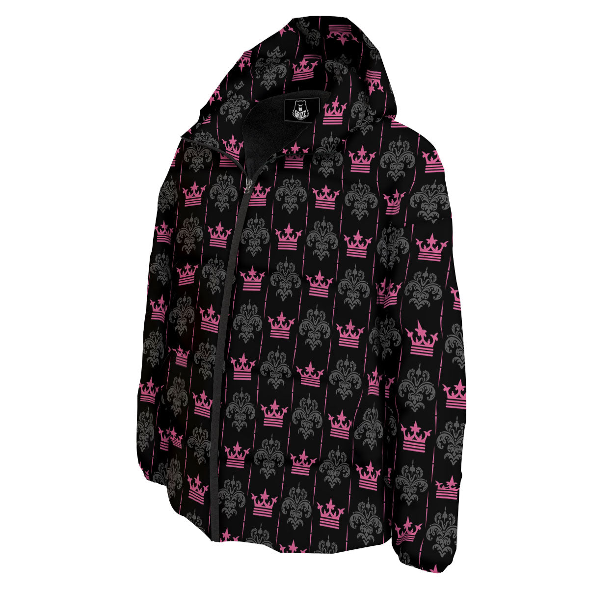 Crown Pink Print Pattern Down Jacket-grizzshop