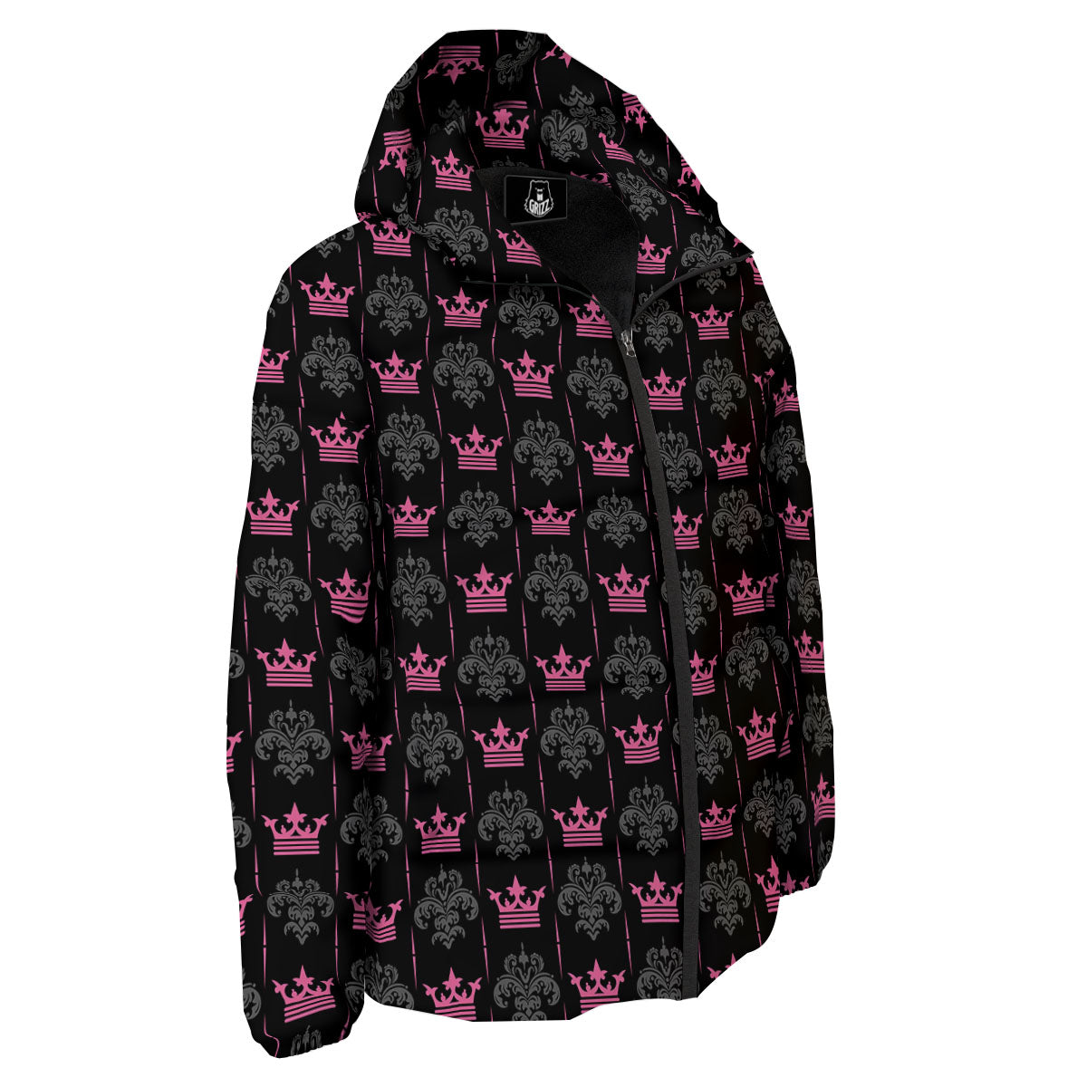 Crown Pink Print Pattern Down Jacket-grizzshop