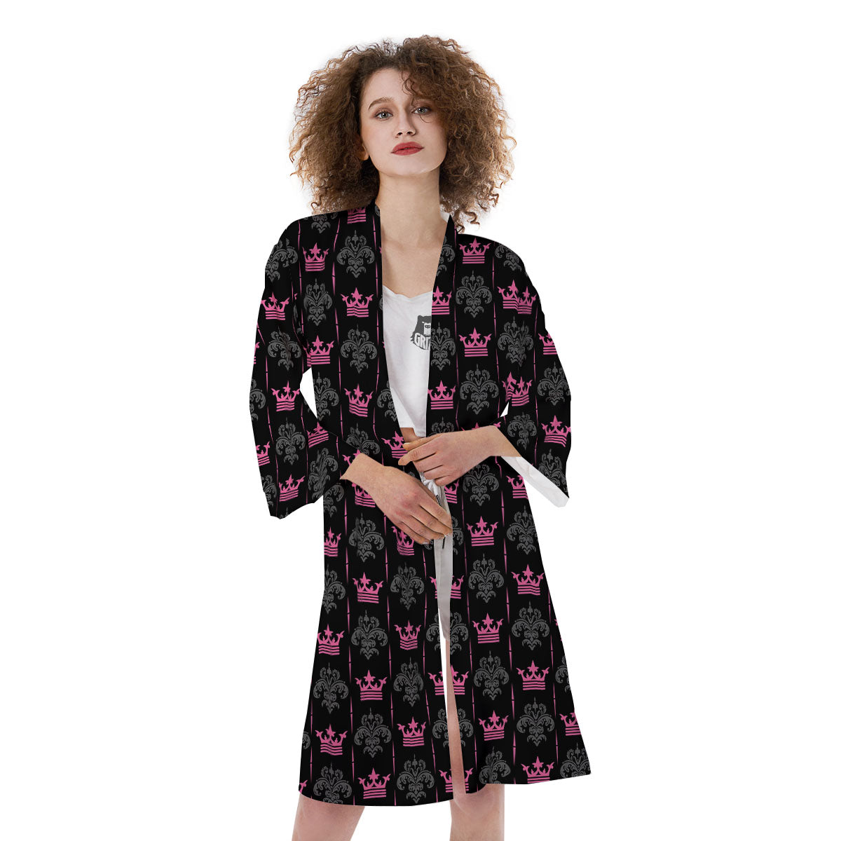Crown Pink Print Pattern Kimono-grizzshop