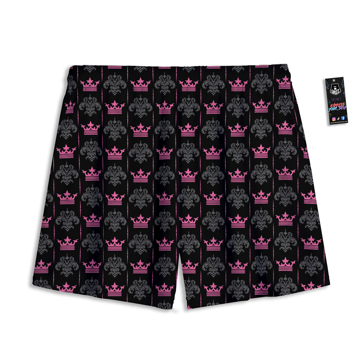 Crown Pink Print Pattern Mesh Shorts-grizzshop