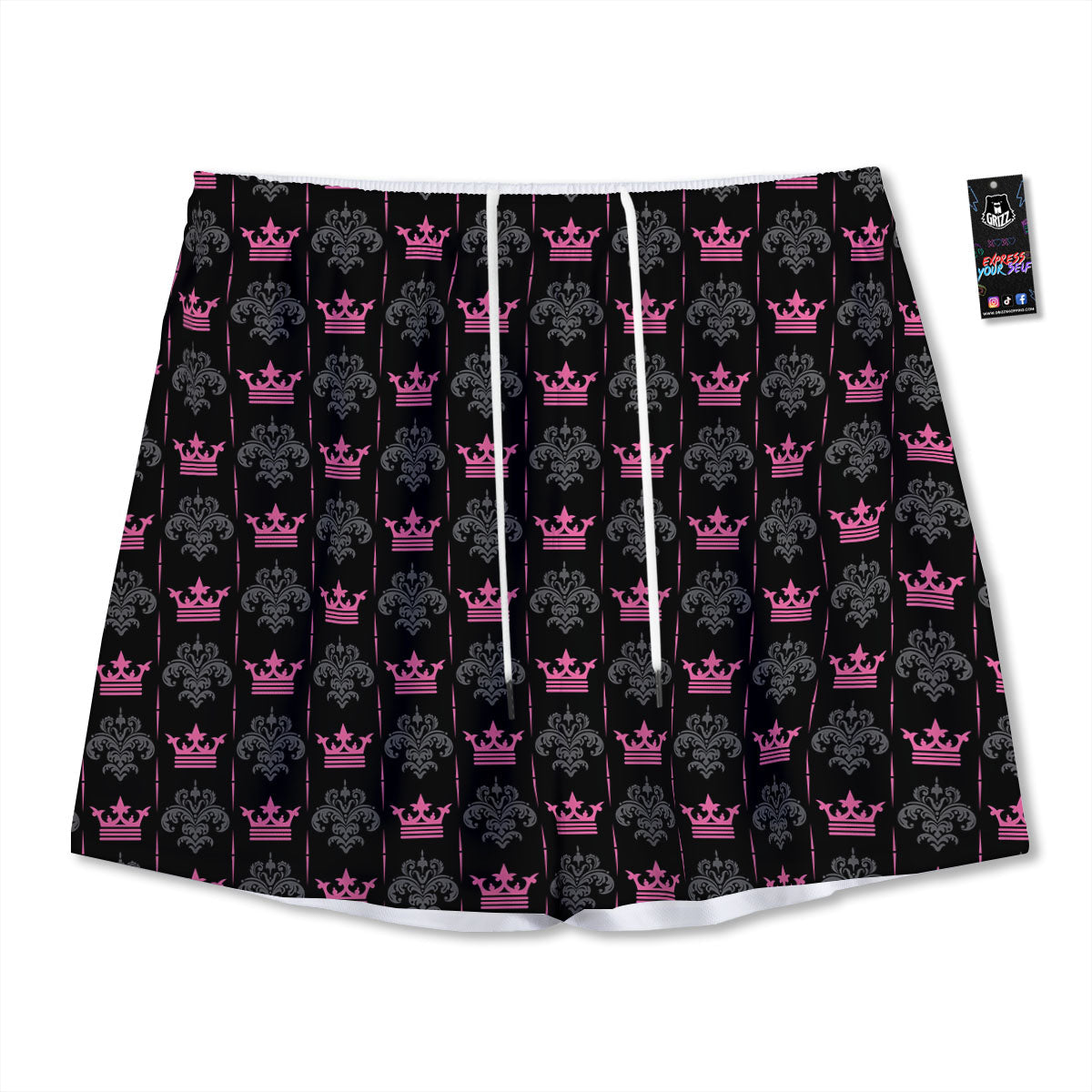 Crown Pink Print Pattern Mesh Shorts-grizzshop