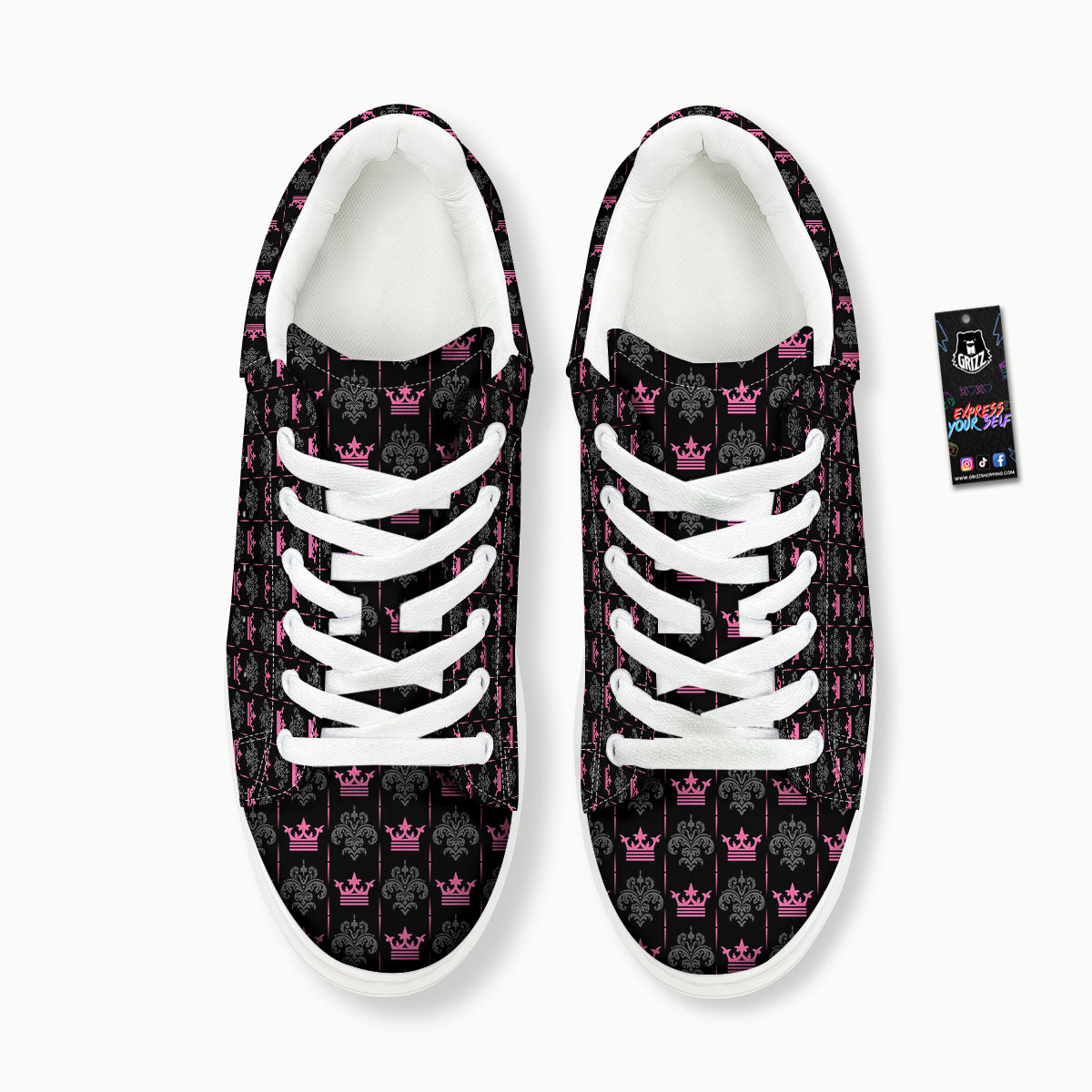 Crown Pink Print Pattern Platform Shoes-grizzshop