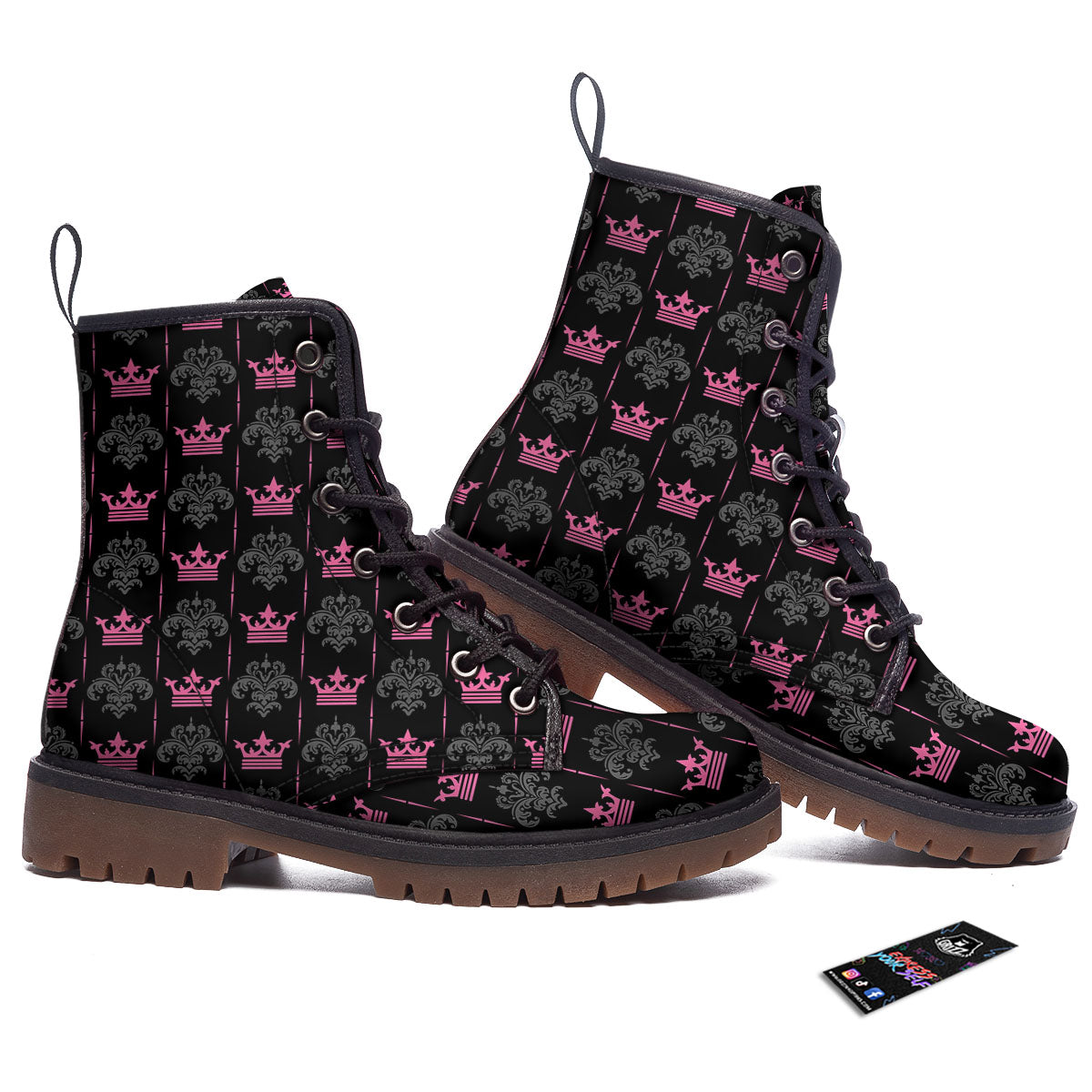 Crown Pink Print Pattern Work Boots-grizzshop