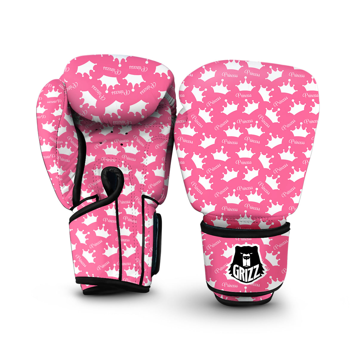 Crown Princess White And Pink Print Pattern Boxing Gloves-grizzshop