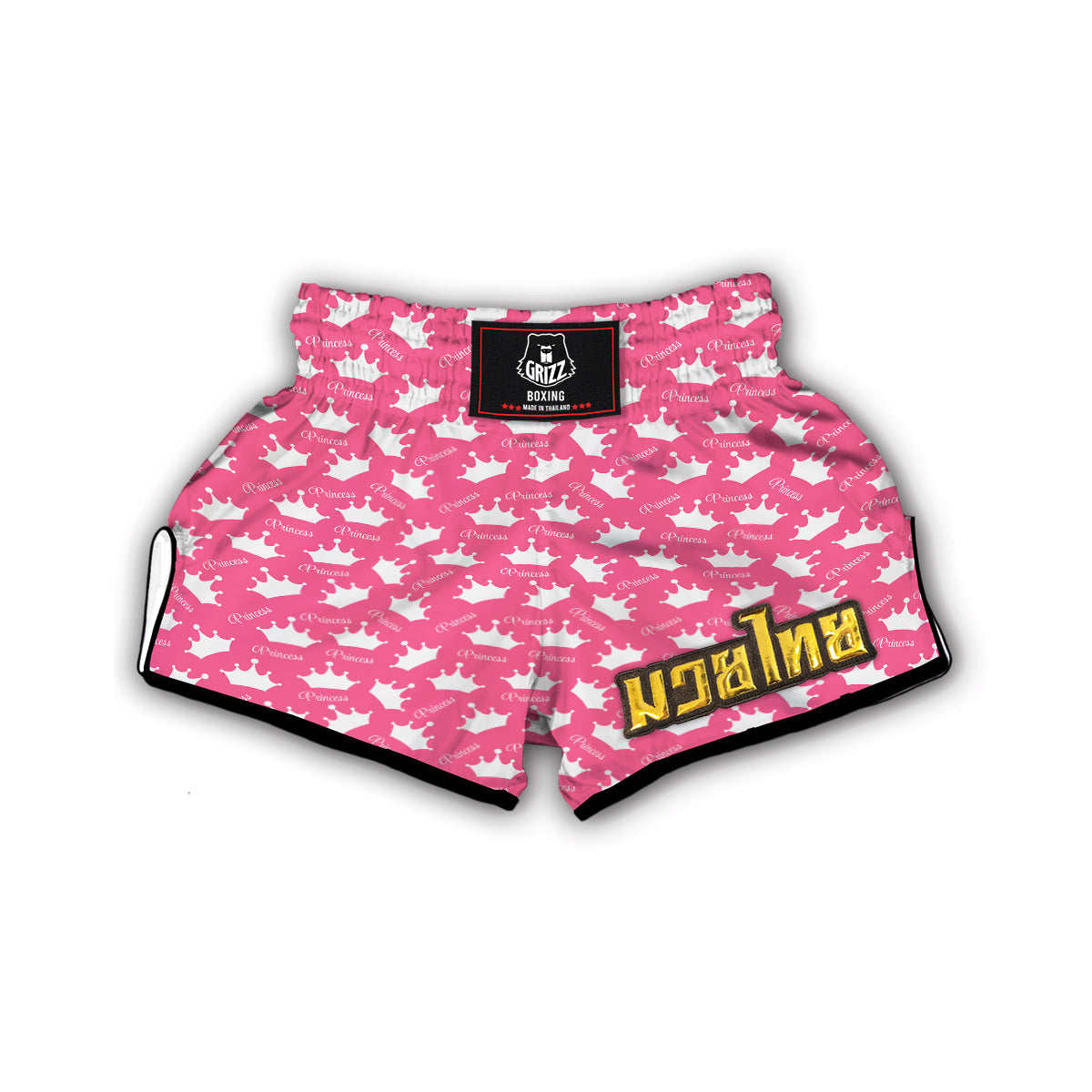 Crown Princess White And Pink Print Pattern Muay Thai Boxing Shorts-grizzshop