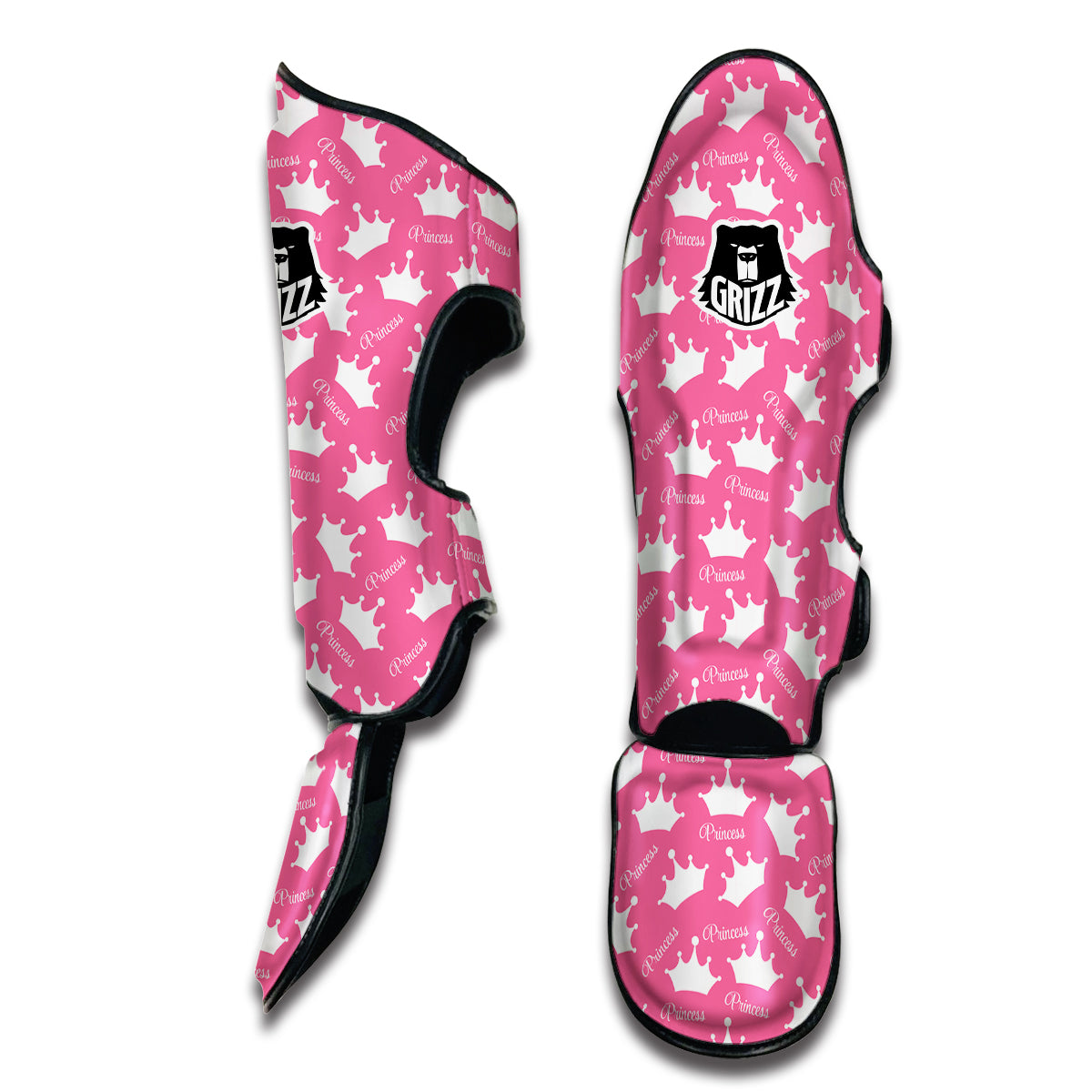 Crown Princess White And Pink Print Pattern Muay Thai Shin Guards-grizzshop