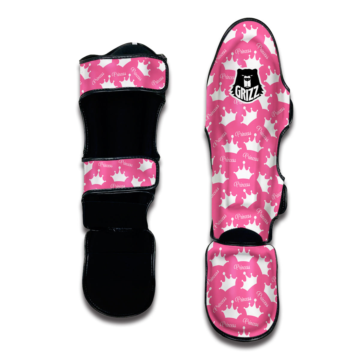 Crown Princess White And Pink Print Pattern Muay Thai Shin Guards-grizzshop