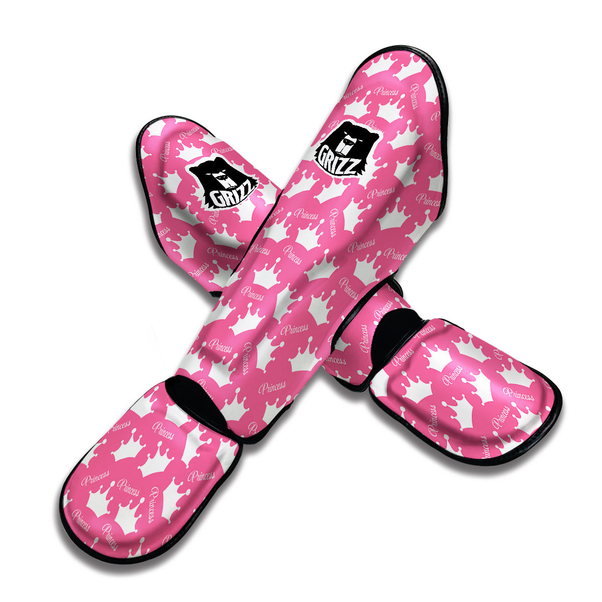 Crown Princess White And Pink Print Pattern Muay Thai Shin Guards-grizzshop