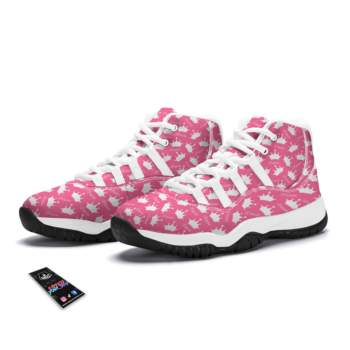 Crown Princess White And Pink Print Pattern White Bball Shoes-grizzshop