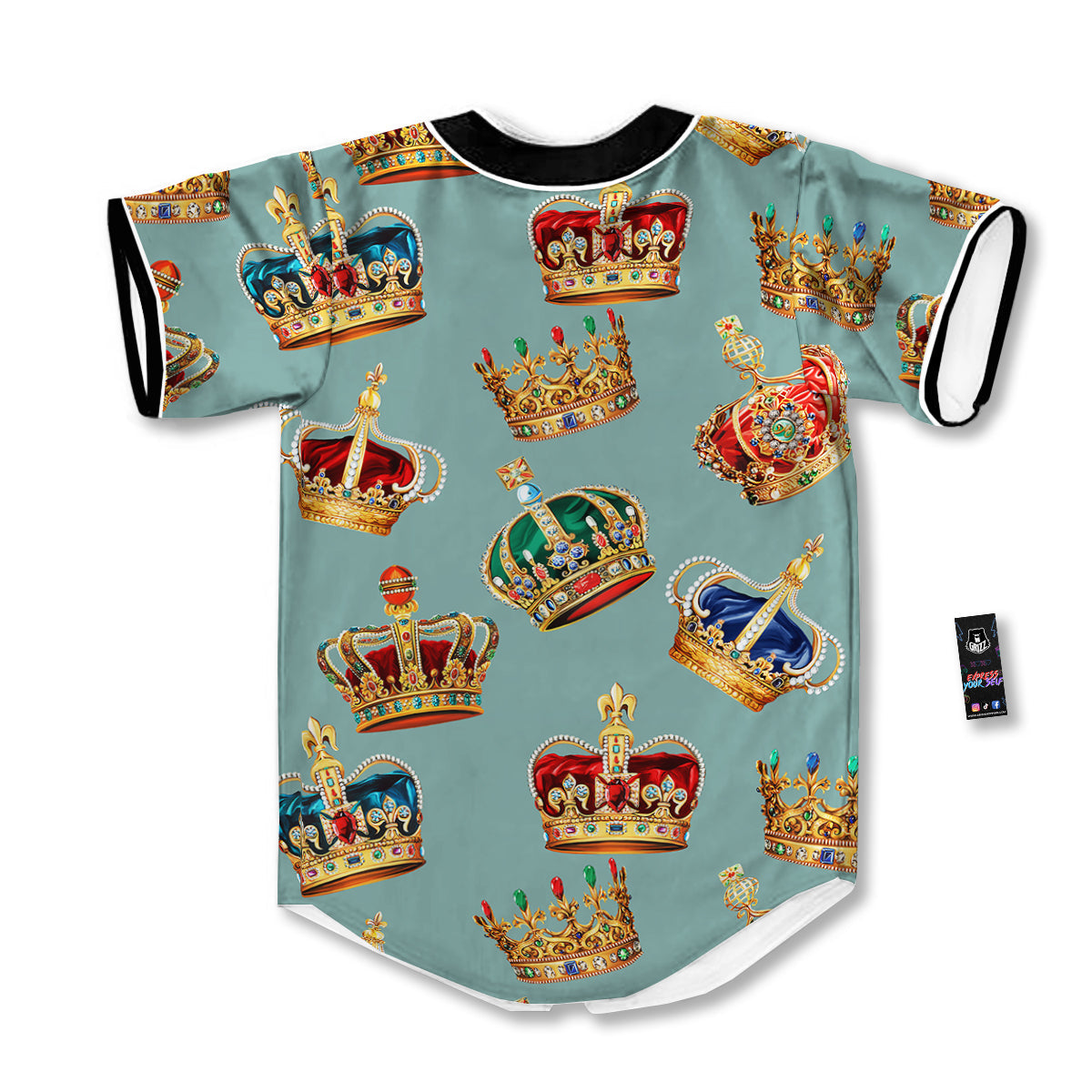 Crown Vintage Print Pattern Baseball Jersey-grizzshop