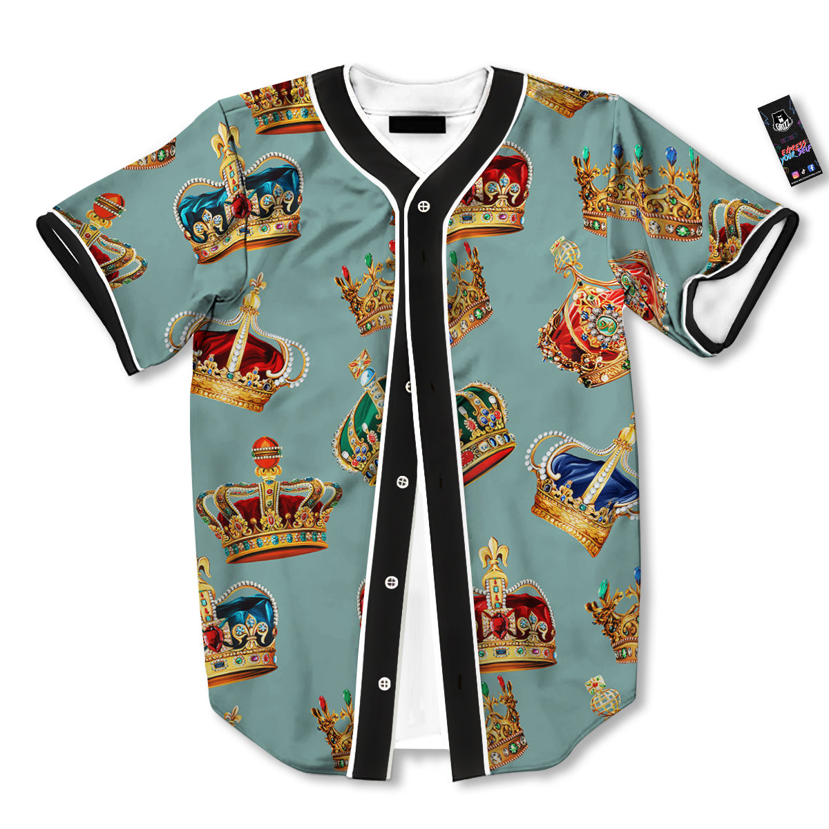 Crown Vintage Print Pattern Baseball Jersey-grizzshop