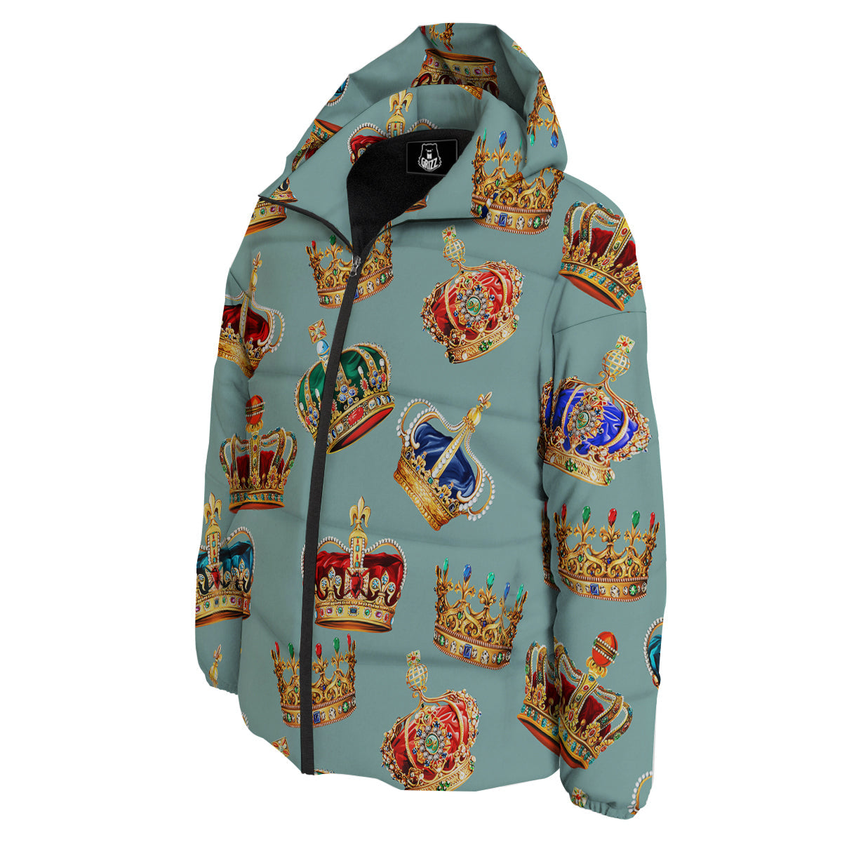 Crown Vintage Print Pattern Down Jacket-grizzshop