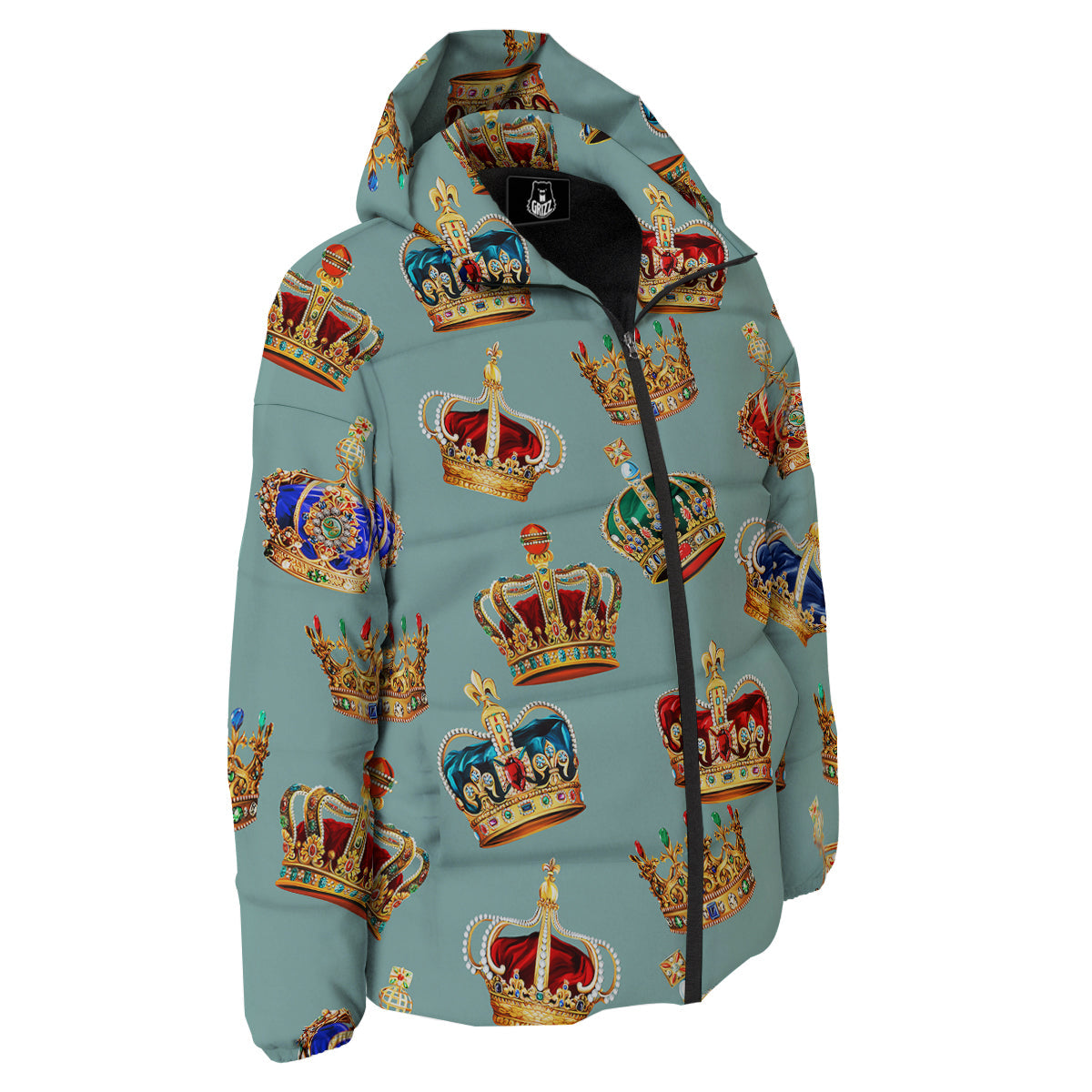 Crown Vintage Print Pattern Down Jacket-grizzshop