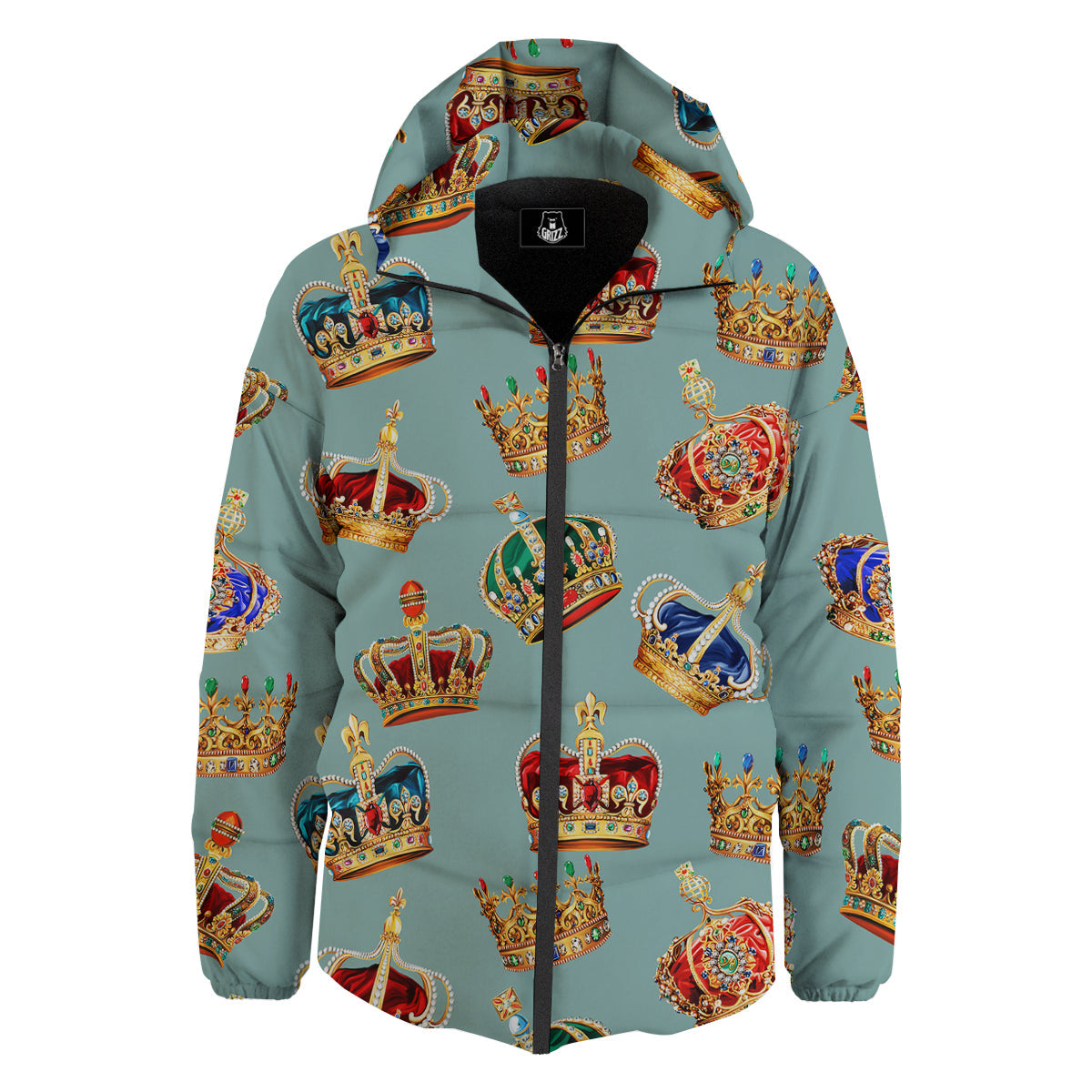 Crown Vintage Print Pattern Down Jacket-grizzshop