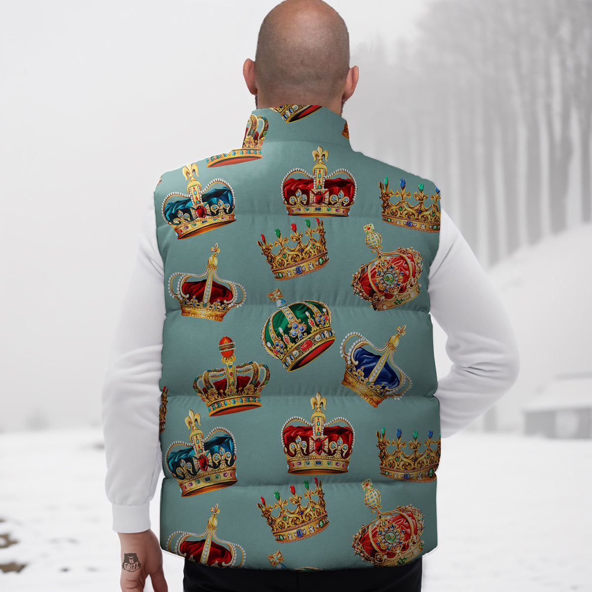 Crown Vintage Print Pattern Down Vest-grizzshop