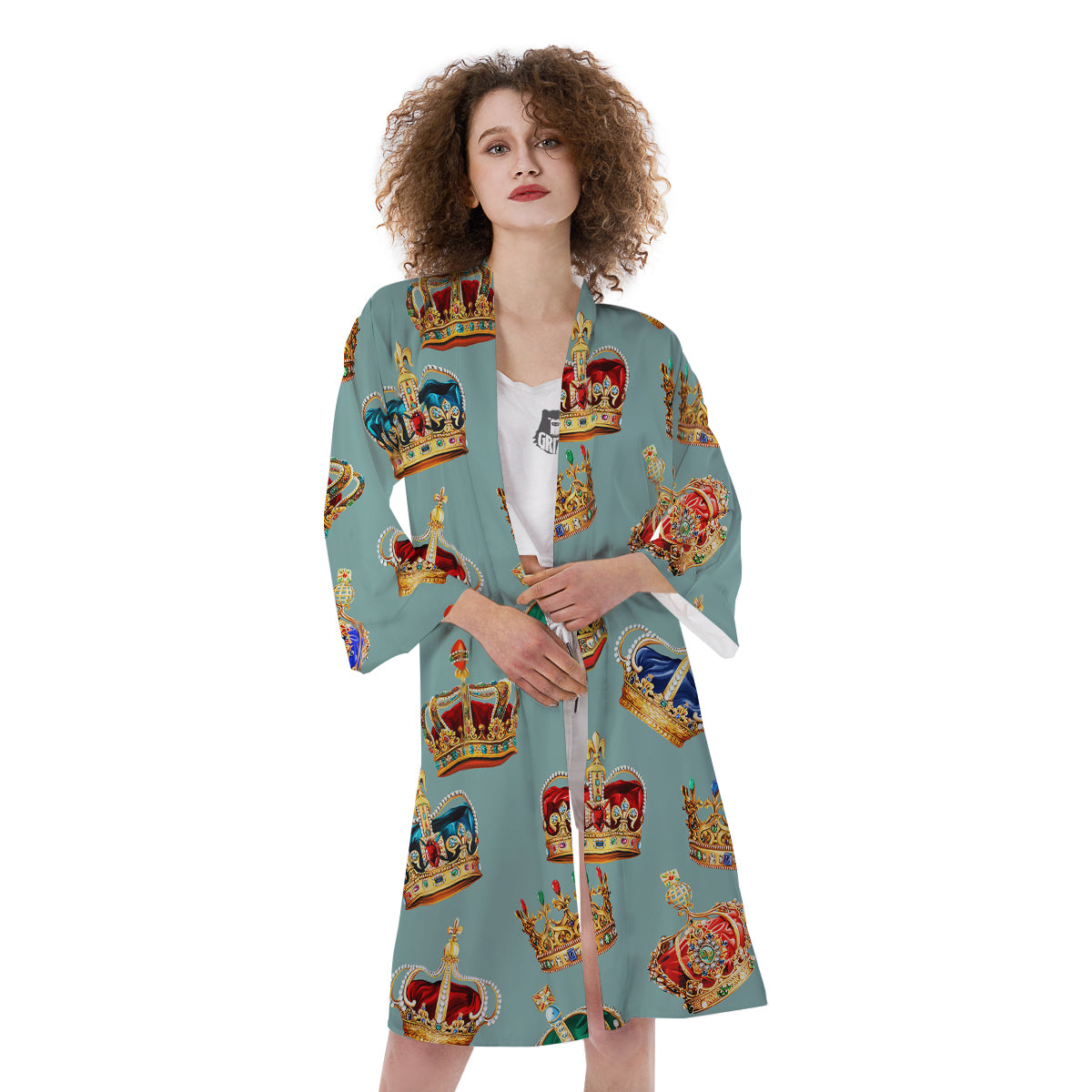 Crown Vintage Print Pattern Kimono-grizzshop