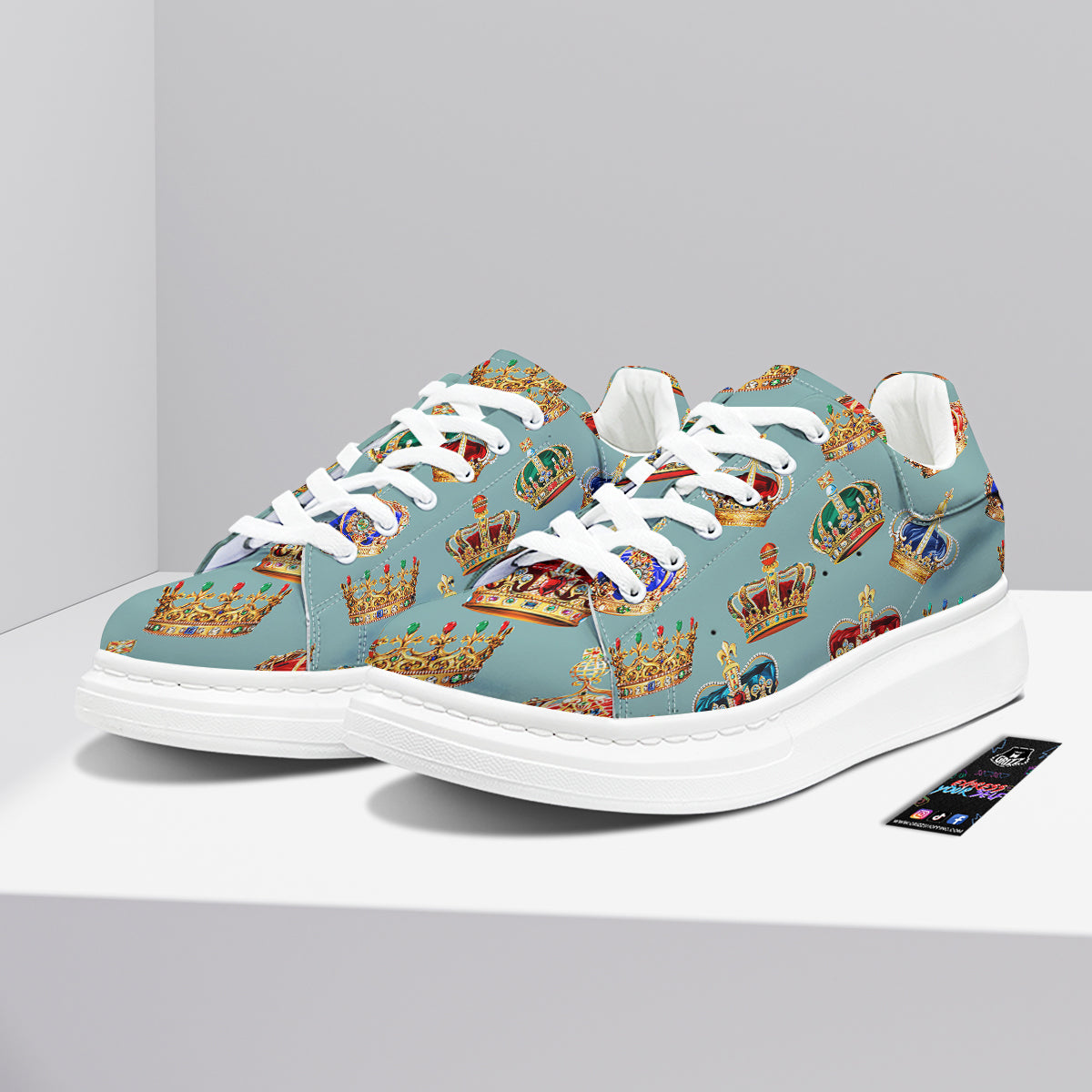 Crown Vintage Print Pattern Platform Shoes-grizzshop