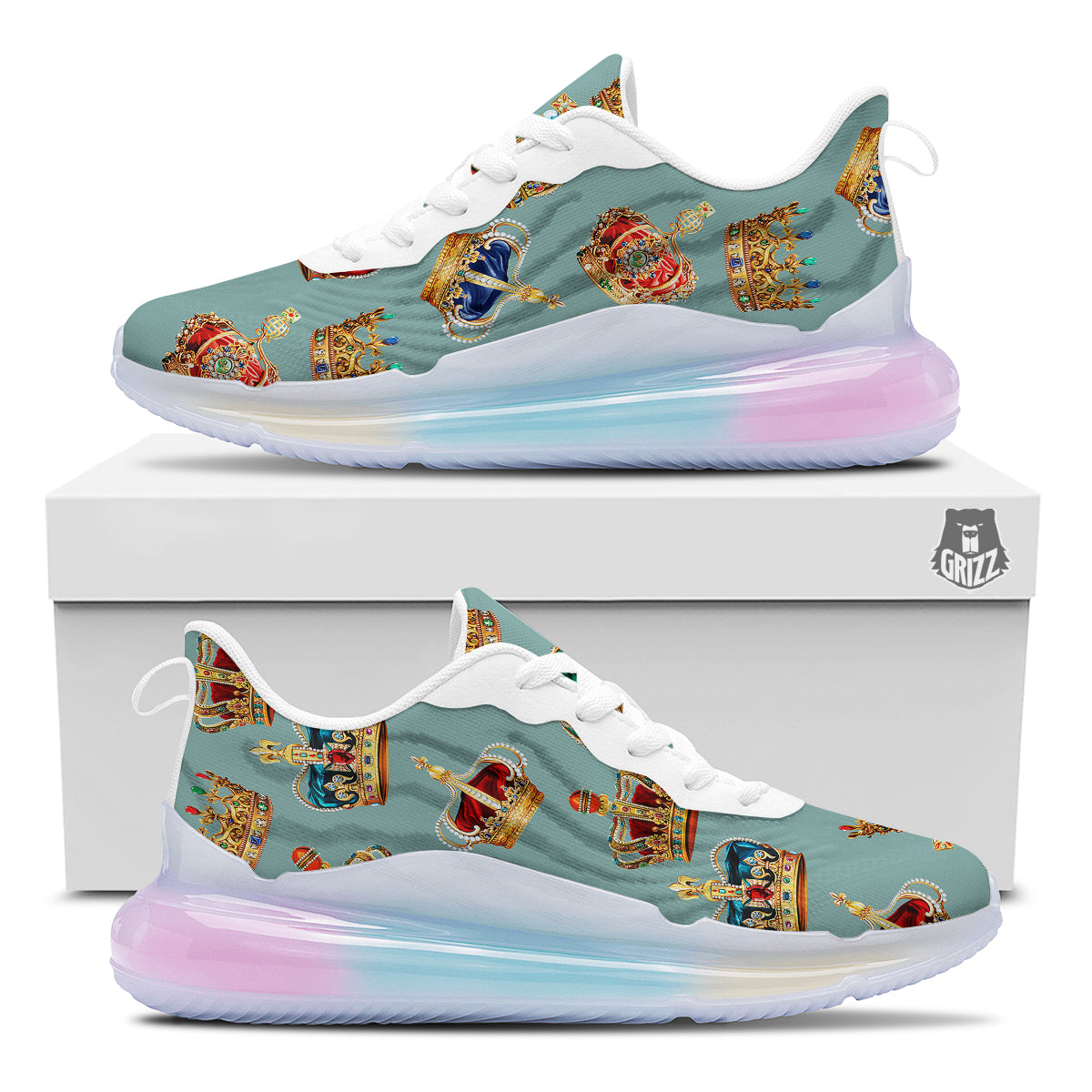 Crown Vintage Print Pattern Running Sneakers-grizzshop