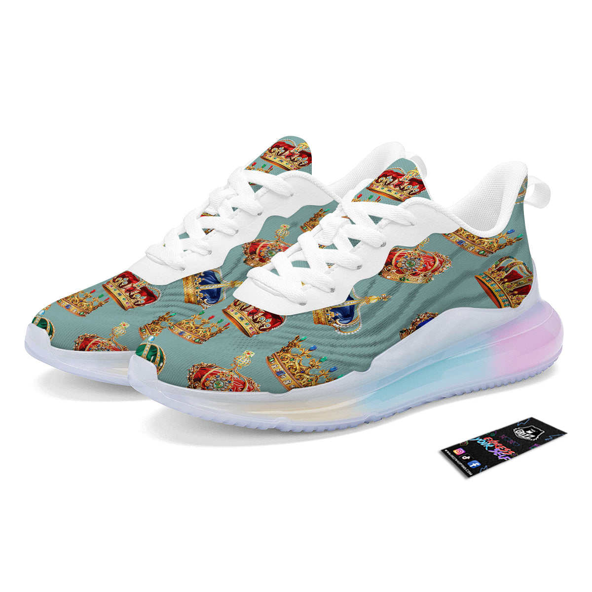Crown Vintage Print Pattern Running Sneakers-grizzshop