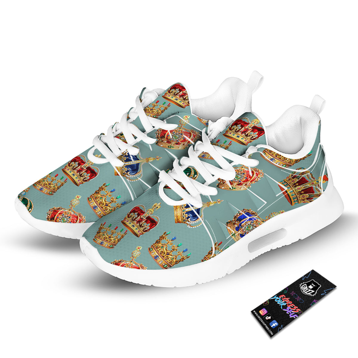 Crown Vintage Print Pattern Tennis Shoes-grizzshop