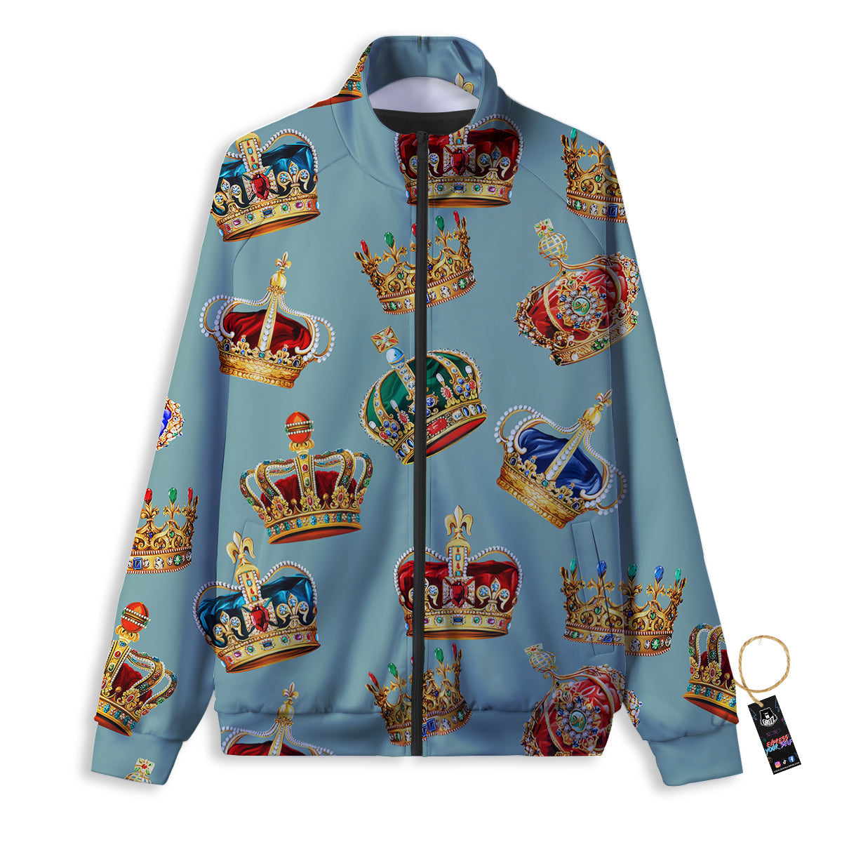 Crown Vintage Print Pattern Track Jacket-grizzshop