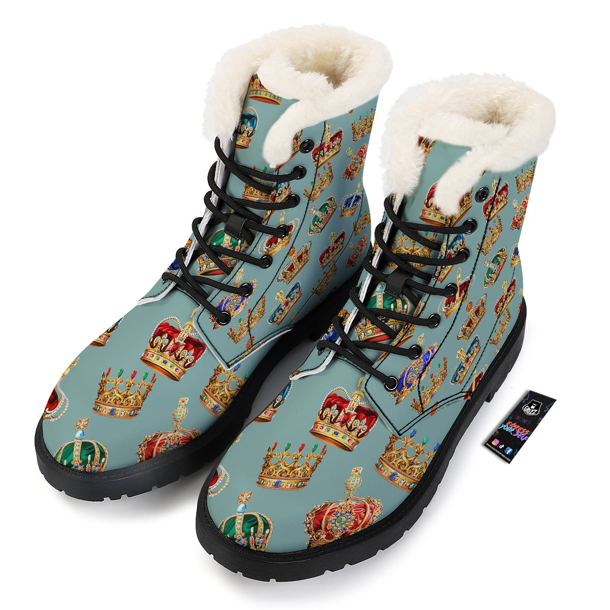 Crown Vintage Print Pattern Winter Boots-grizzshop