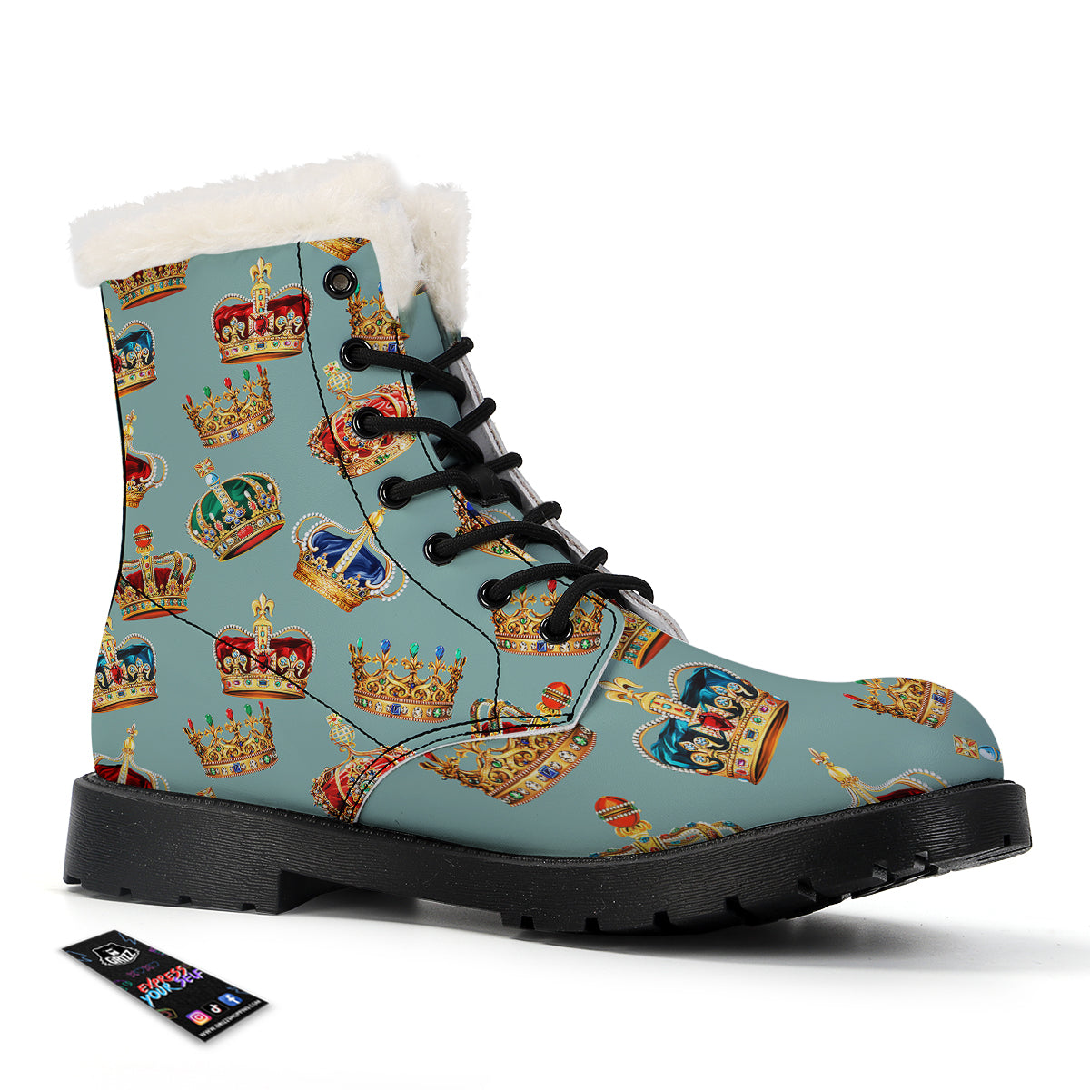 Crown Vintage Print Pattern Winter Boots-grizzshop