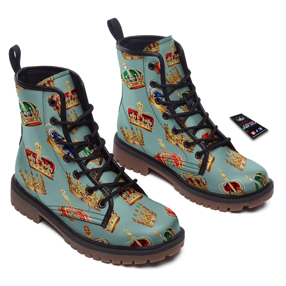 Crown Vintage Print Pattern Work Boots-grizzshop
