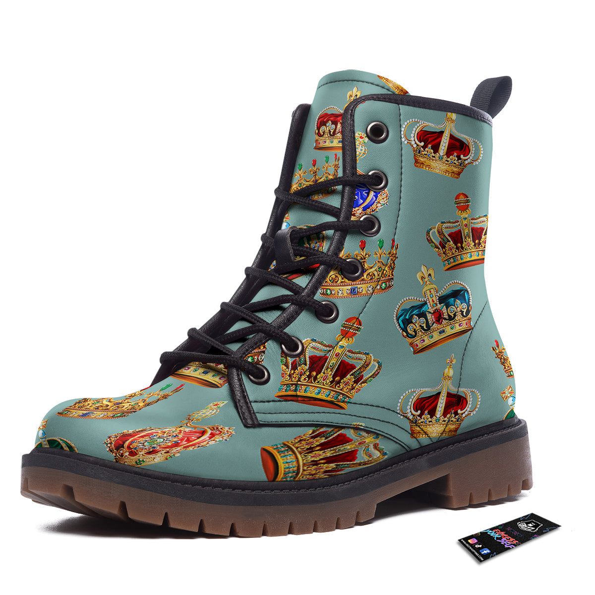 Crown Vintage Print Pattern Work Boots-grizzshop