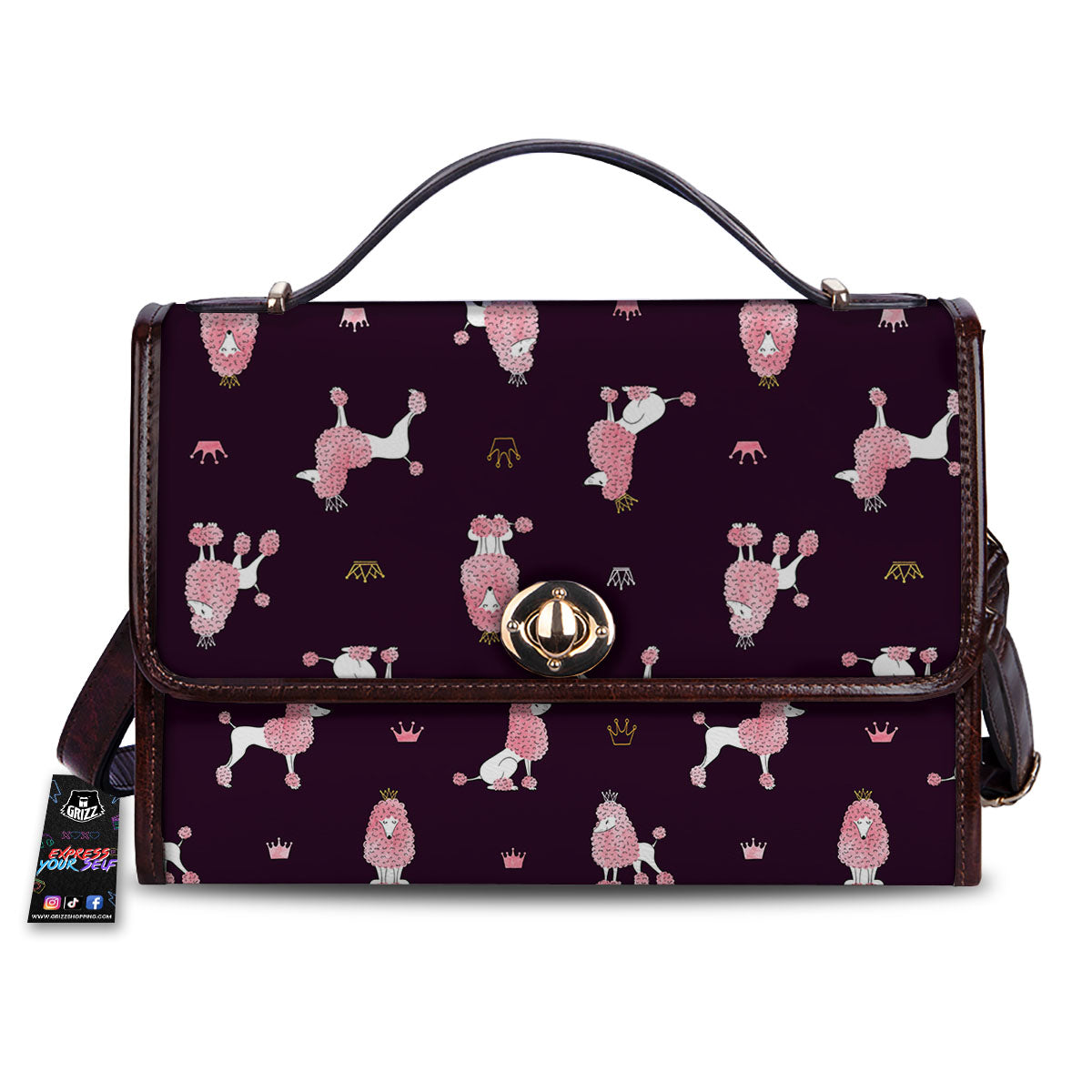 Crown And Poodle Print Pattern Women's Satchel Bag