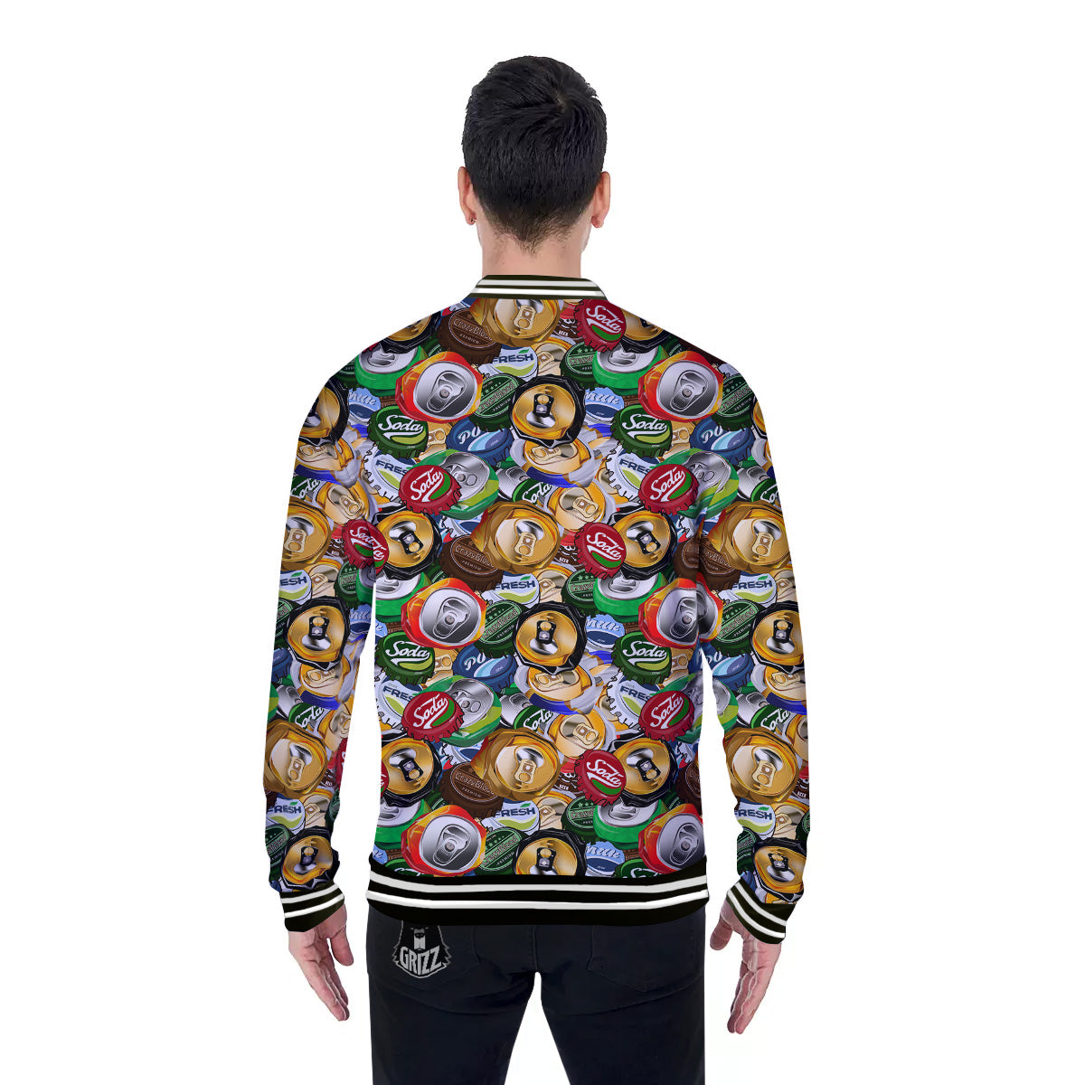 Crumpled Cans And Caps Print Pattern Baseball Jacket-grizzshop