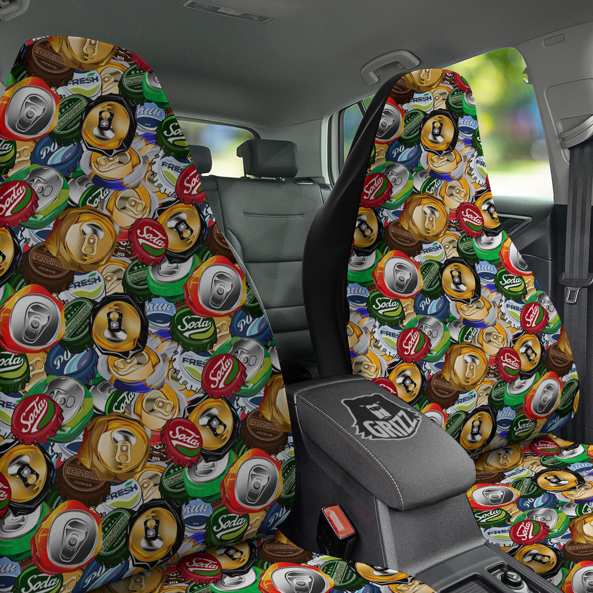 Crumpled Cans And Caps Print Pattern Car Seat Covers-grizzshop