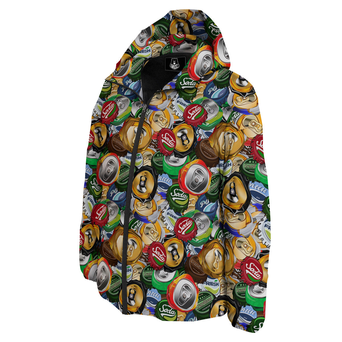 Crumpled Cans And Caps Print Pattern Down Jacket-grizzshop