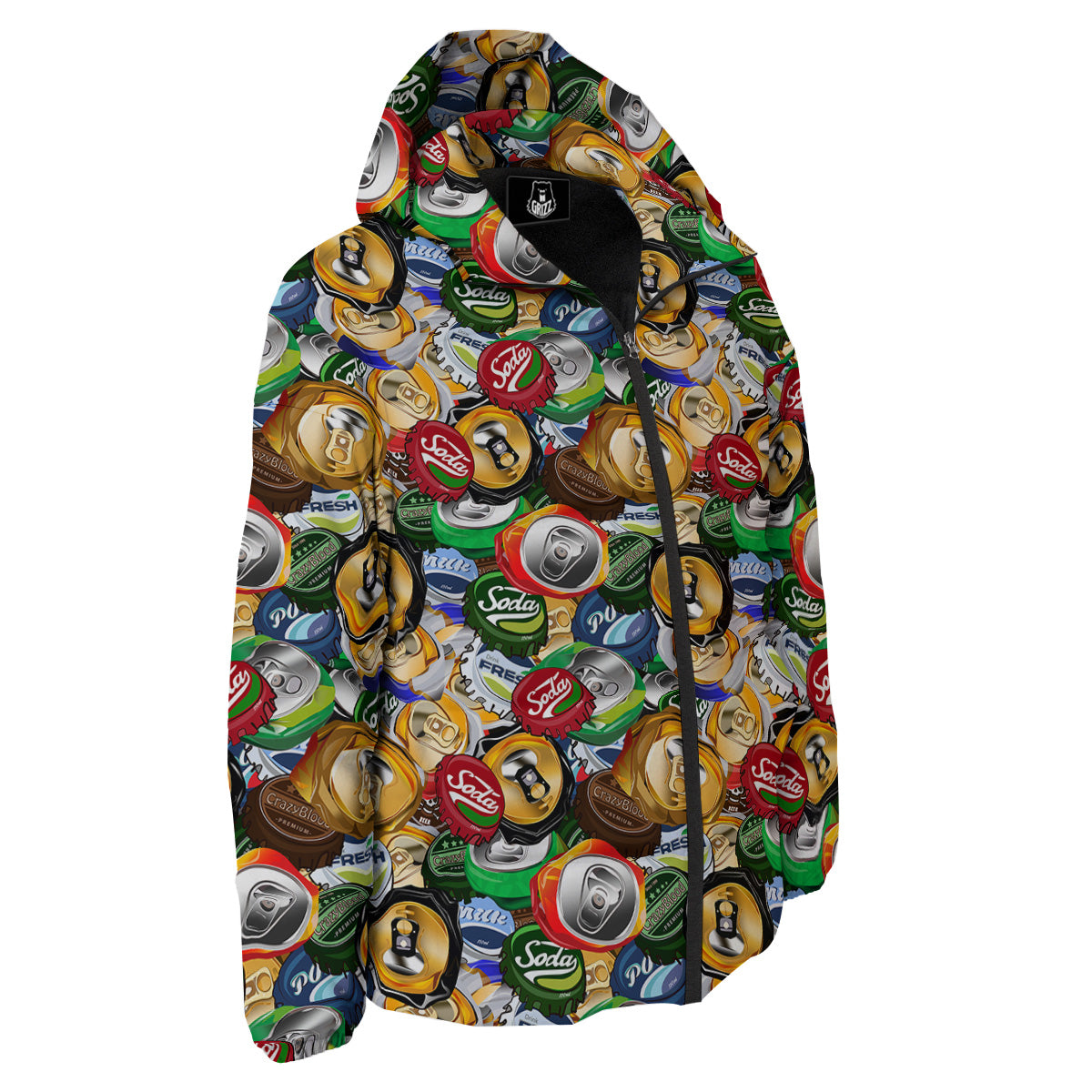 Crumpled Cans And Caps Print Pattern Down Jacket-grizzshop