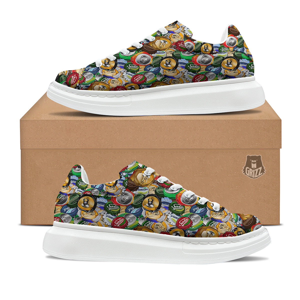 Crumpled Cans And Caps Print Pattern Platform Shoes-grizzshop