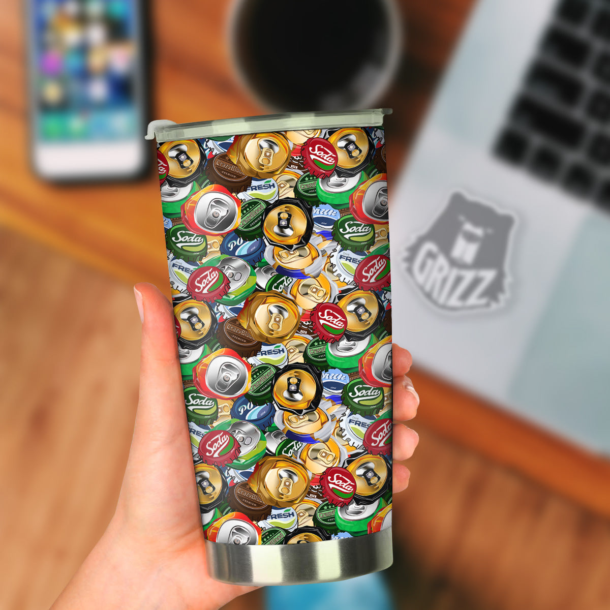 Crumpled Cans And Caps Print Pattern Tumbler-grizzshop
