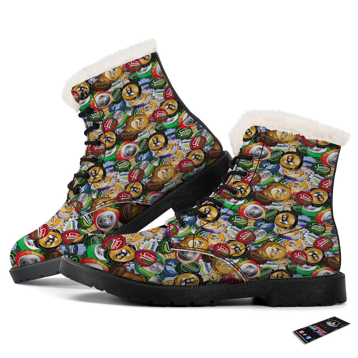 Crumpled Cans And Caps Print Pattern Winter Boots-grizzshop