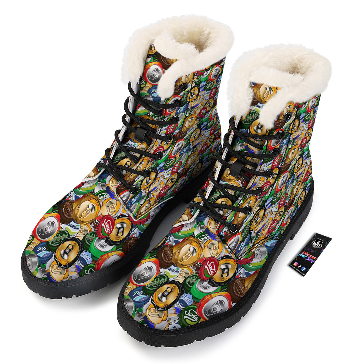 Crumpled Cans And Caps Print Pattern Winter Boots-grizzshop