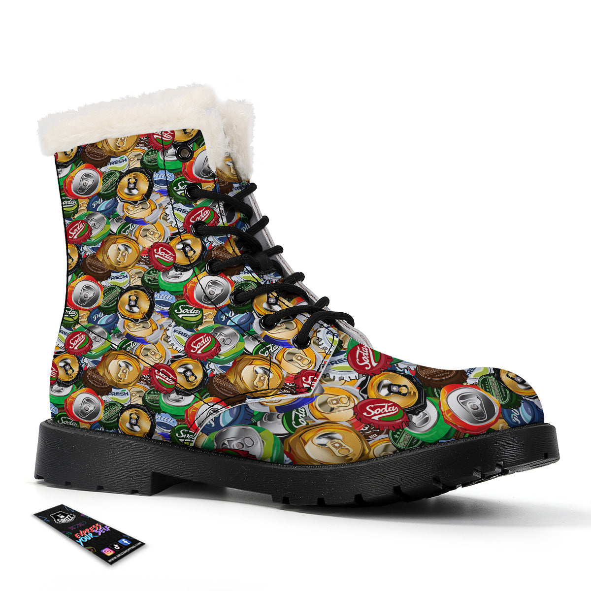 Crumpled Cans And Caps Print Pattern Winter Boots-grizzshop