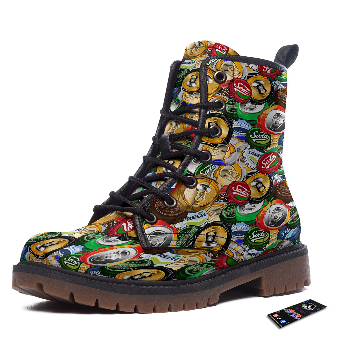 Crumpled Cans And Caps Print Pattern Work Boots-grizzshop