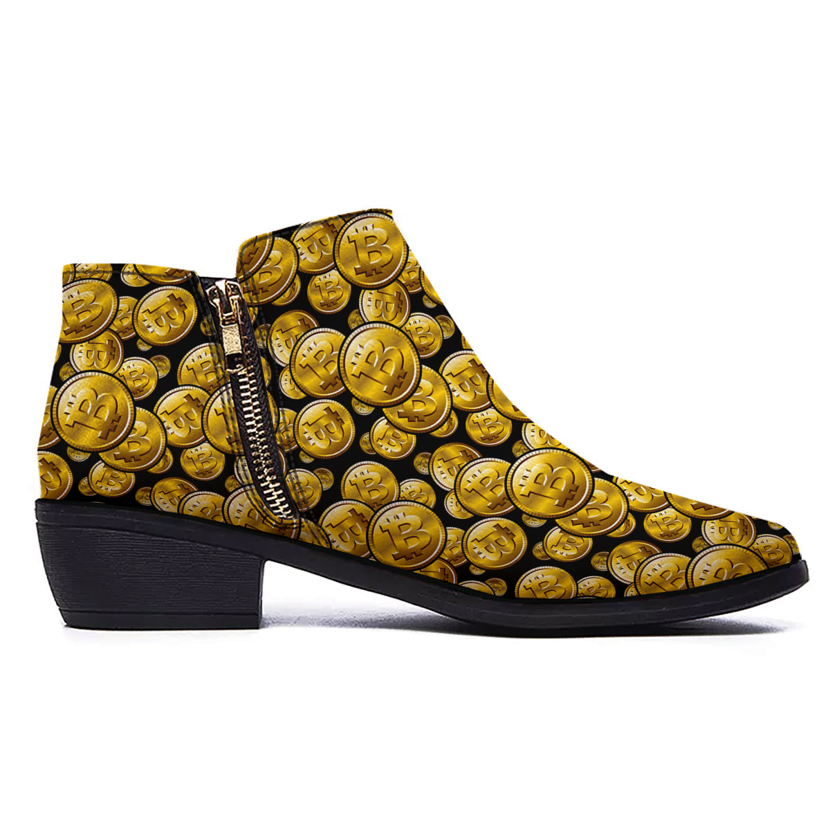 Crypto Bitcoin Print Pattern Ankle Boots-grizzshop